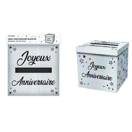 URNE METALIQUE ANNIVERSAIRE BLANCHE 