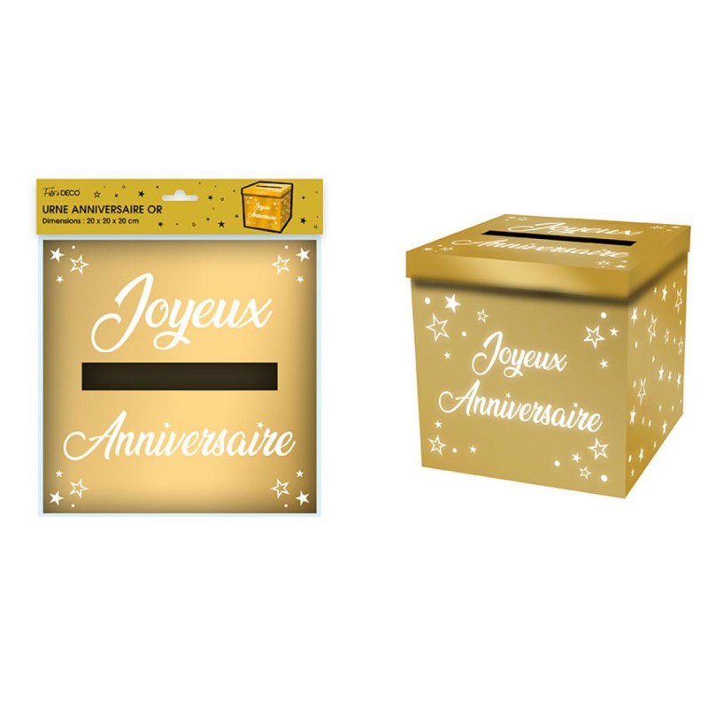 URNE METALIQUE BLANCHE ANNIVERSAIRE OR