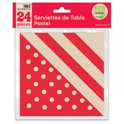 SERVIETTES DE TABLE PASTEL X 24 ROUGE