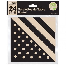 SERVIETTES DE TABLE PASTEL X 24 NOIR