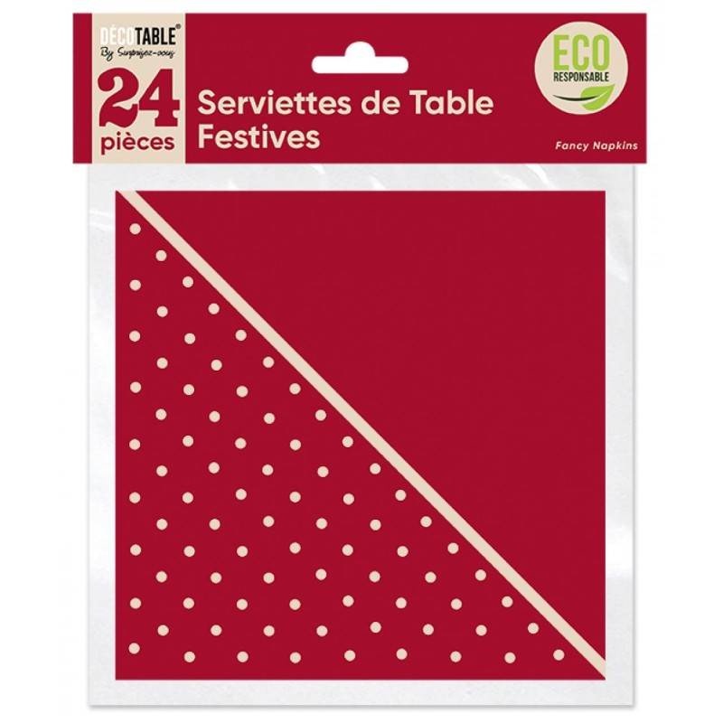 SERVIETTES DE TABLE FESTIF X 24 ROUGE