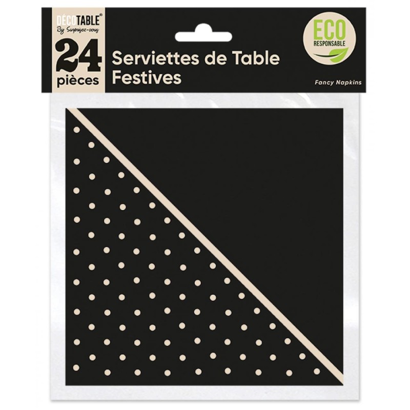 SERVIETTES DE TABLE FESTIF X 24 NOIR