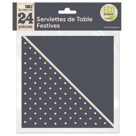 SERVIETTES DE TABLE FESTIF X 24 GRIS