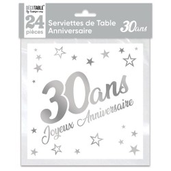 SERVIETTES DE TABLE X 24 MÉTALLISÉE ARGENT 30 ANS