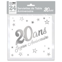 SERVIETTES DE TABLE X 24 MÉTALLISÉE ARGENT 20 ANS