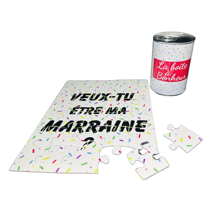 Boite de conserve "Veux-tu devenir ma marraine"