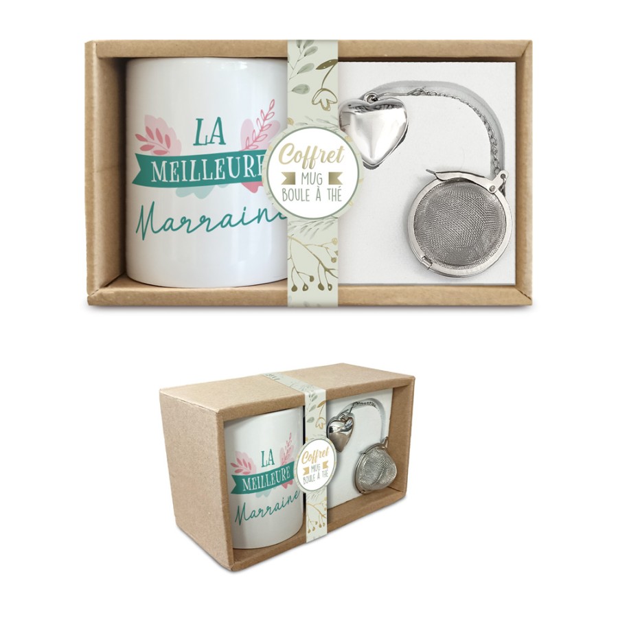 COFFRET MUG BOULE A THE "MARRAINE"