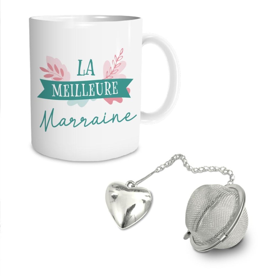 COFFRET MUG BOULE A THE "MARRAINE"