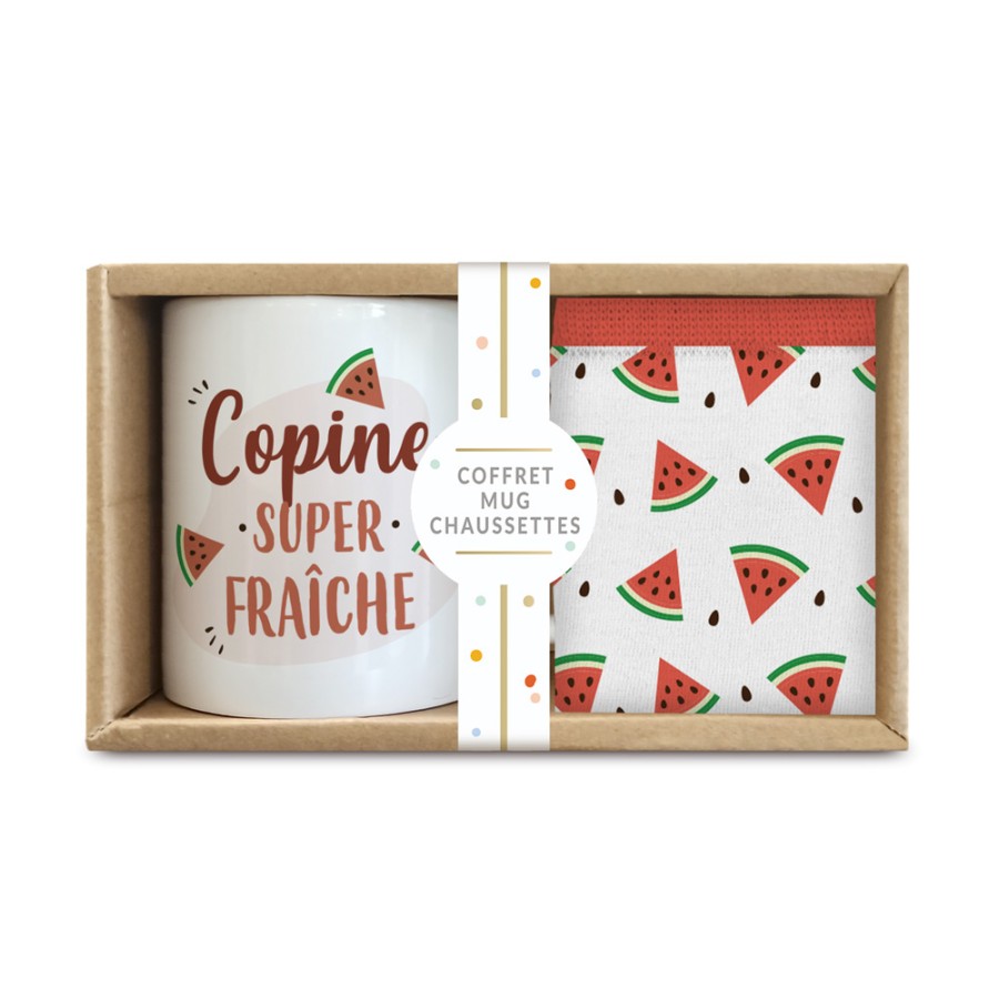 COFFRET MUG CHAUSSETTES "COPINE SUPER FRAICHE"