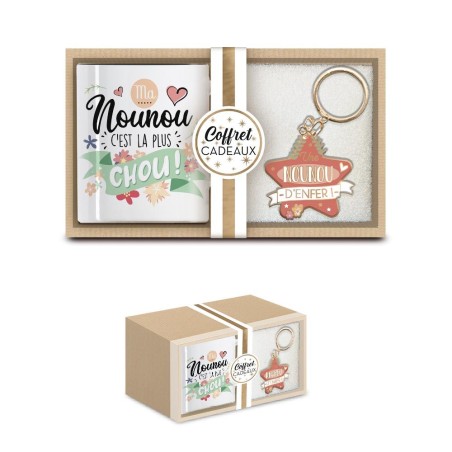 COFFRET MUG PORTE CLE "NOUNOU D ENFER"