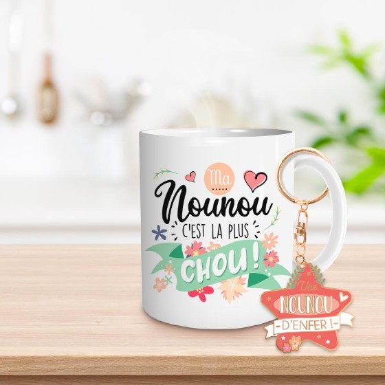 COFFRET MUG PORTE CLE "NOUNOU D ENFER"