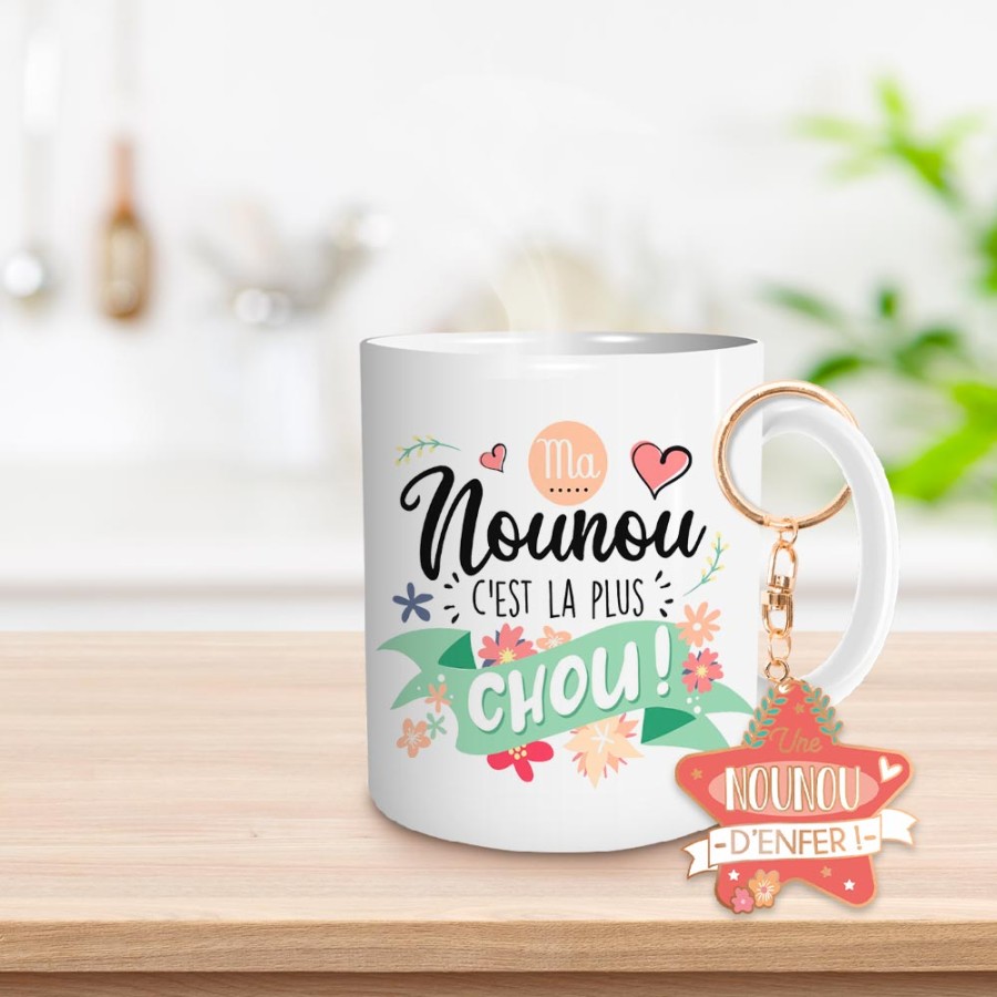 COFFRET MUG PORTE CLE "NOUNOU D ENFER"