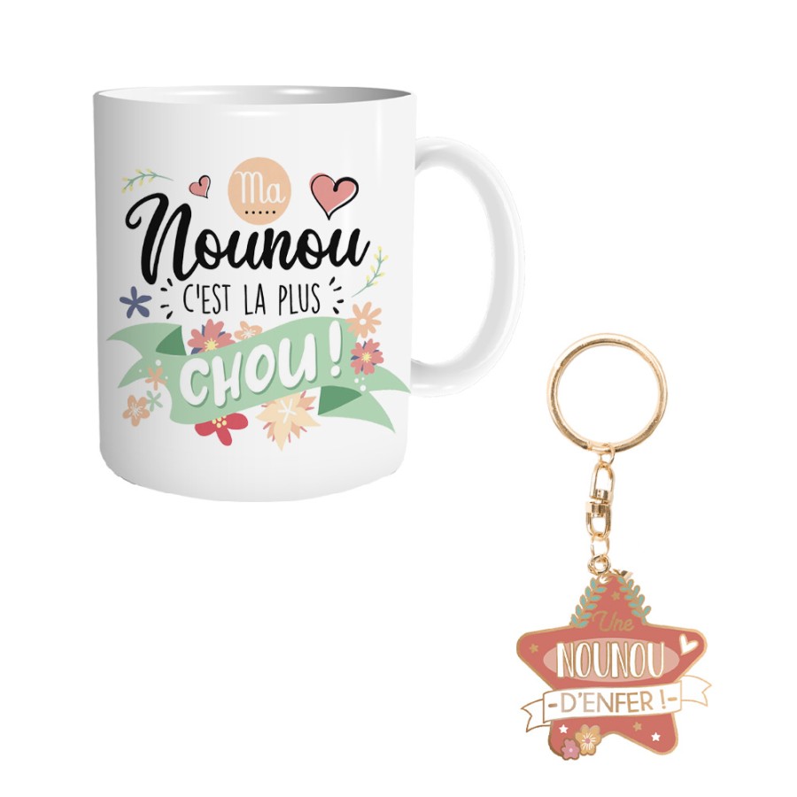 COFFRET MUG PORTE CLE "NOUNOU D ENFER"