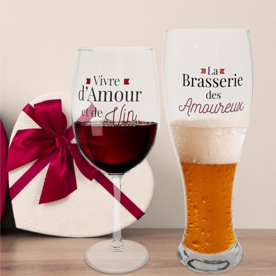 COFFRET DUO VERRE VIN / BIERE SAINT VALENTIN