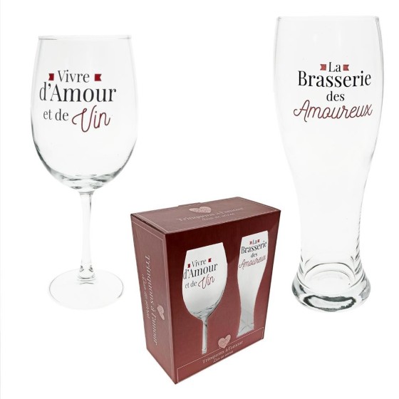 COFFRET DUO VERRE VIN / BIERE SAINT VALENTIN