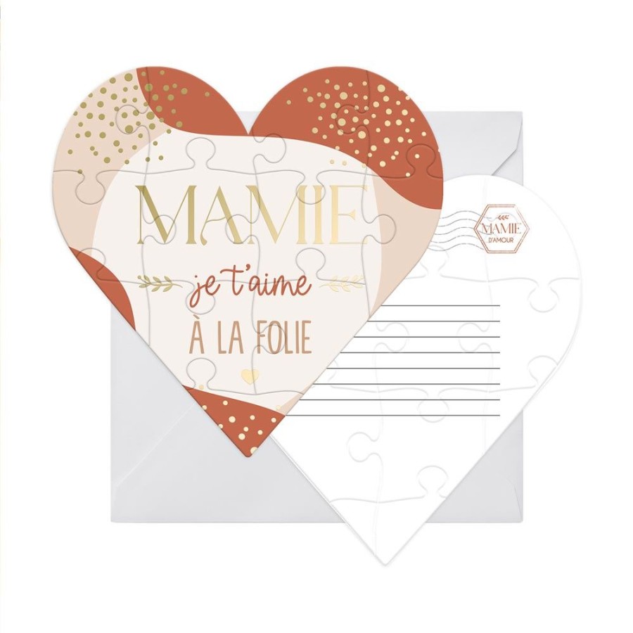 CARTE PUZZLE COEUR MAMIE