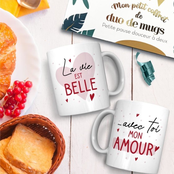 COFFRET DUO MUGS VIE EST BELLE AVEC TOI