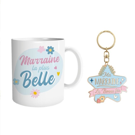 COFFRET MUG PORTE CLE "MARRAINE"