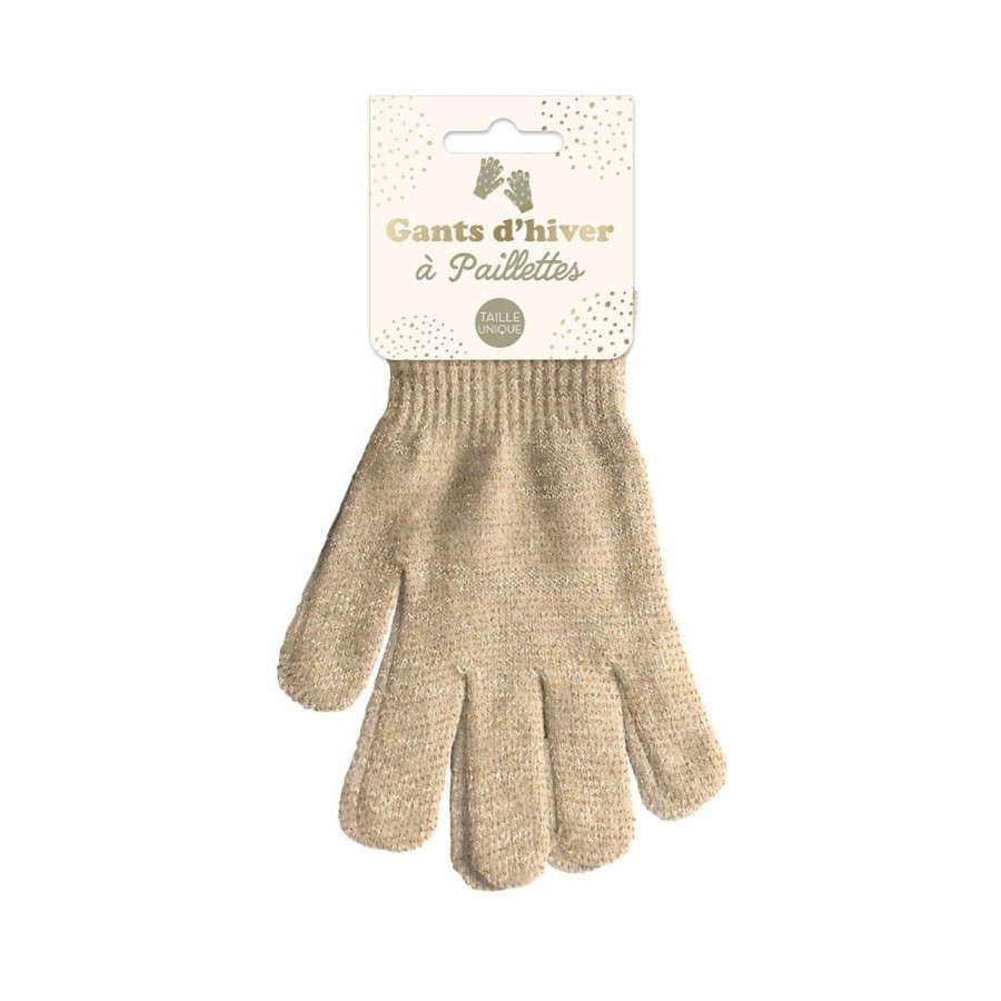 GANTS HIVER A PAILLETTES BEIGE