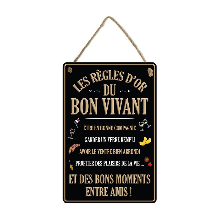PLAQUE METAL REGLES D OR BONS VIVANTS
