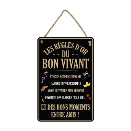 PLAQUE METAL REGLES D OR BONS VIVANTS