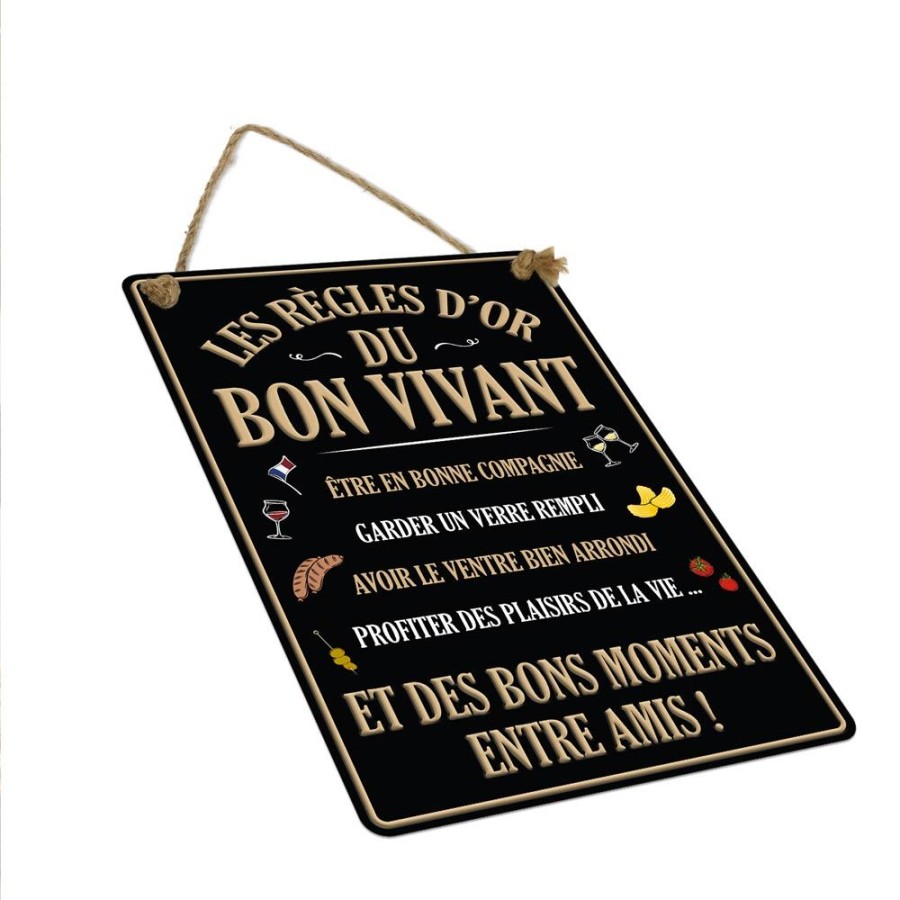 PLAQUE METAL REGLES D OR BONS VIVANTS