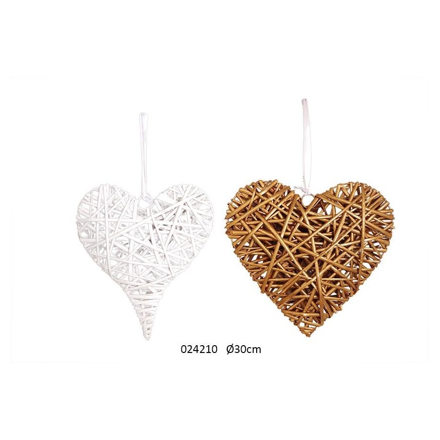 COEUR EN OSIER BLANC/DORE GM 