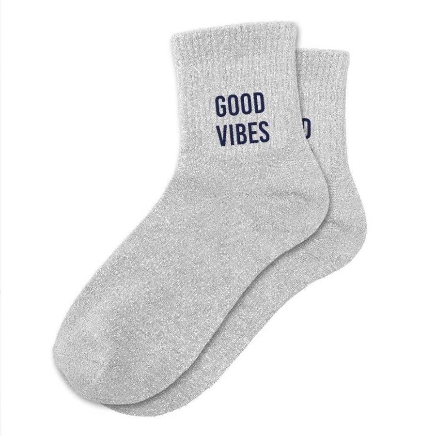 CHAUSSETTES PAILLETTES GOOD VIBES GRIS
