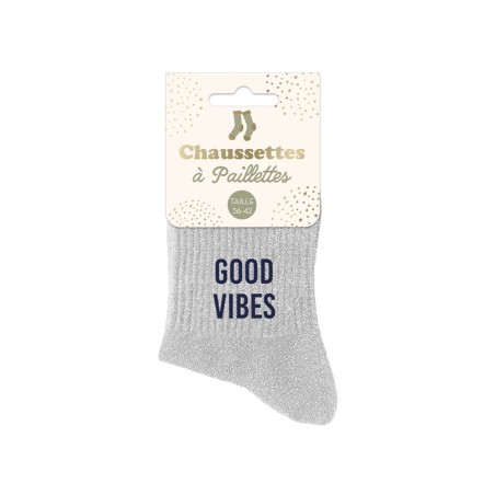 CHAUSSETTES PAILLETTES GOOD VIBES GRIS