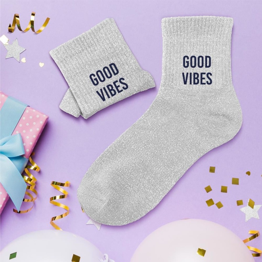 CHAUSSETTES PAILLETTES GOOD VIBES GRIS
