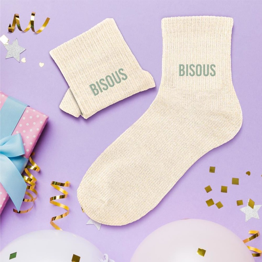 CHAUSSETTES PAILLETTES BISOUS BEIGE
