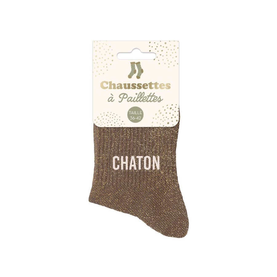 CHAUSSETTES PAILLETTES CHATON MARRON CHAUSSETTES PAILLETTES CHATON MARRON