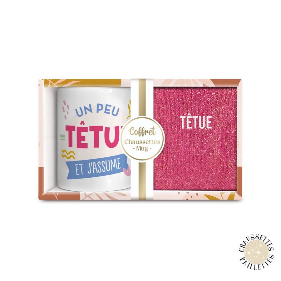 COFFRET MUG CHAUSSETTES PAILLETTES TETUE 