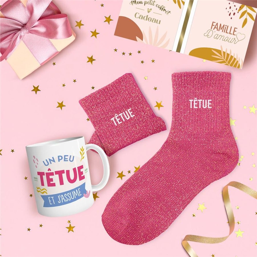 COFFRET MUG CHAUSSETTES PAILLETTES TETUE 