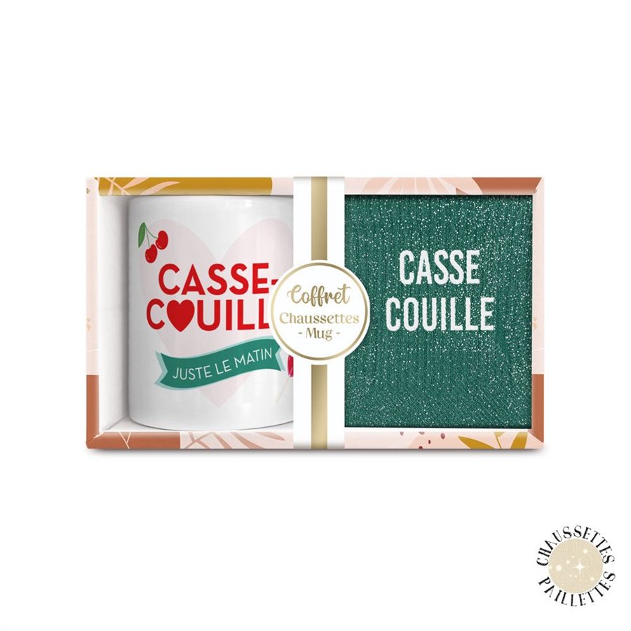 COFFRET MUG CHAUSSETTES PAILLETTES CASSE COUILLE
