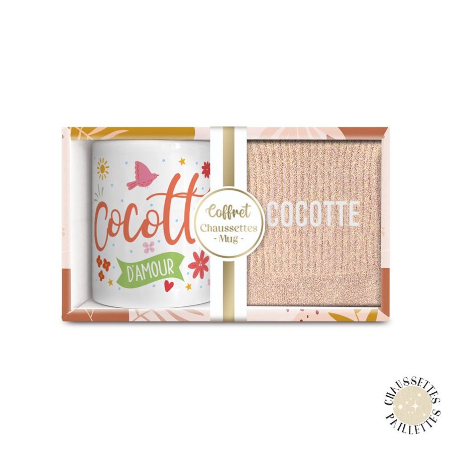 COFFRET MUG CHAUSSETTES PAILLETTES COCOTTE
