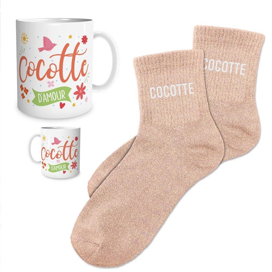 COFFRET MUG CHAUSSETTES PAILLETTES COCOTTE
