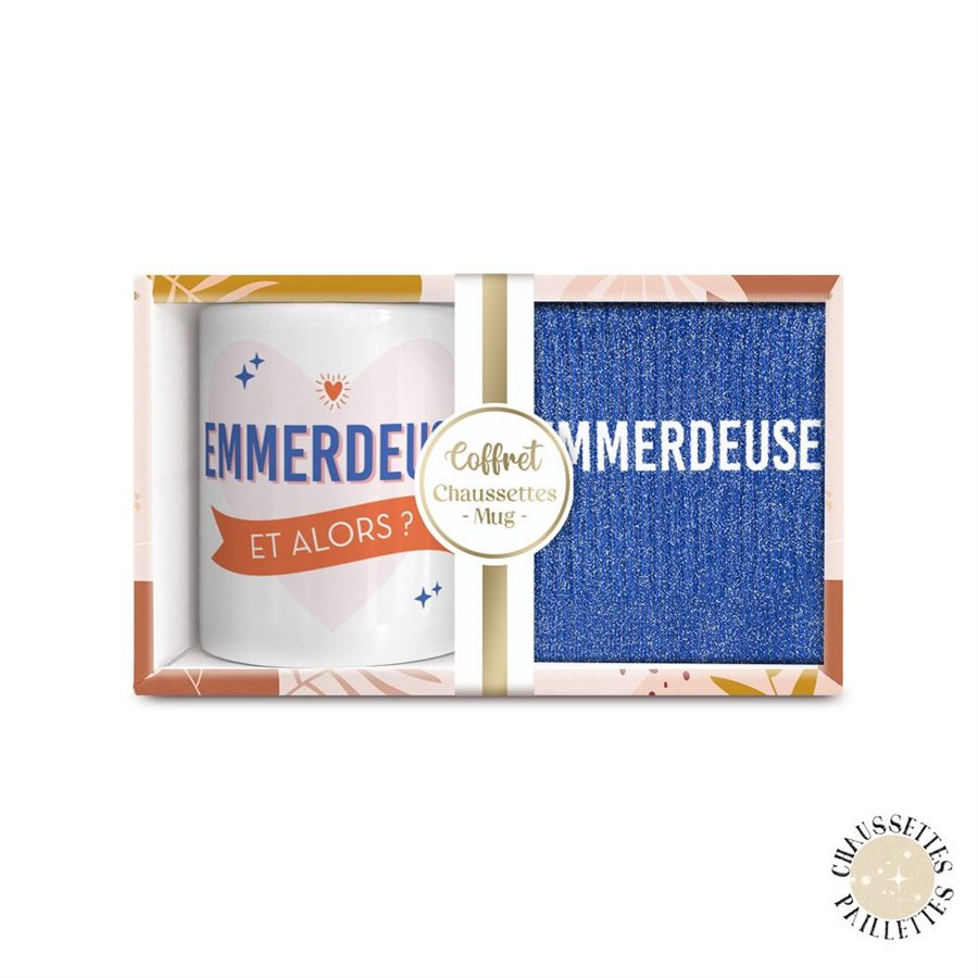 COFFRET MUG CHAUSSETTES PAILLETTES EMMERDEUSE