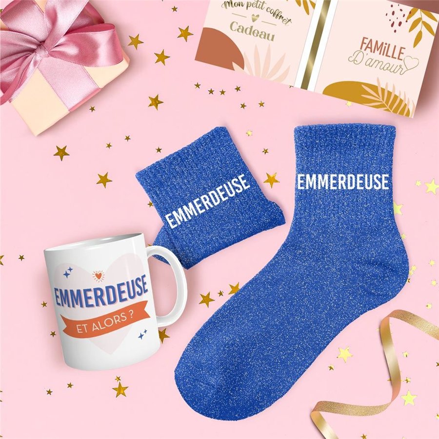 COFFRET MUG CHAUSSETTES PAILLETTES EMMERDEUSE
