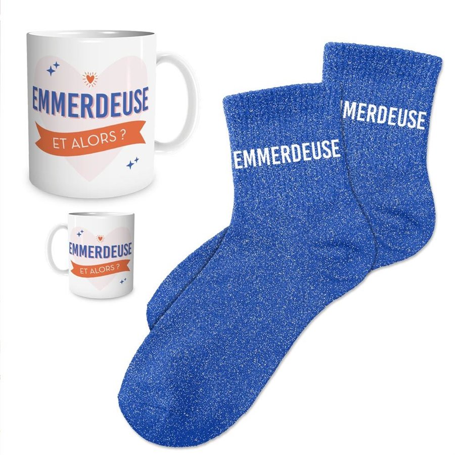 COFFRET MUG CHAUSSETTES PAILLETTES EMMERDEUSE