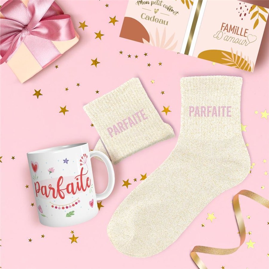 COFFRET MUG CHAUSSETTES PAILLETTES PARFAITE 