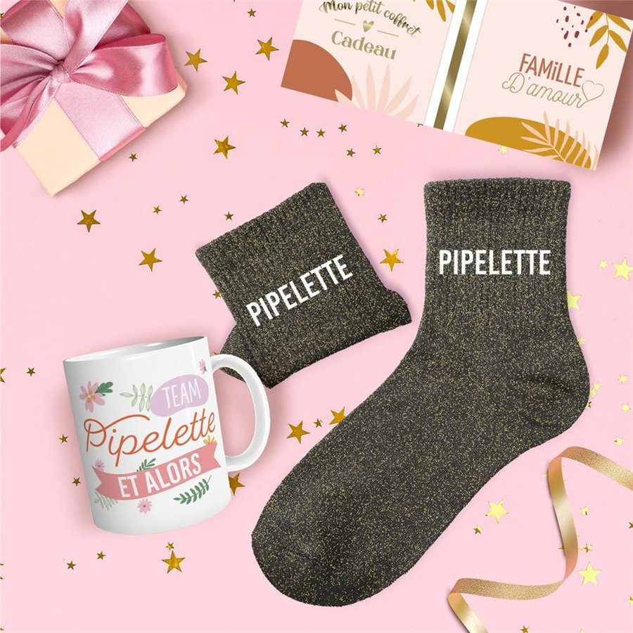 COFFRET MUG CHAUSSETTES PAILLETTES PIPELETTE