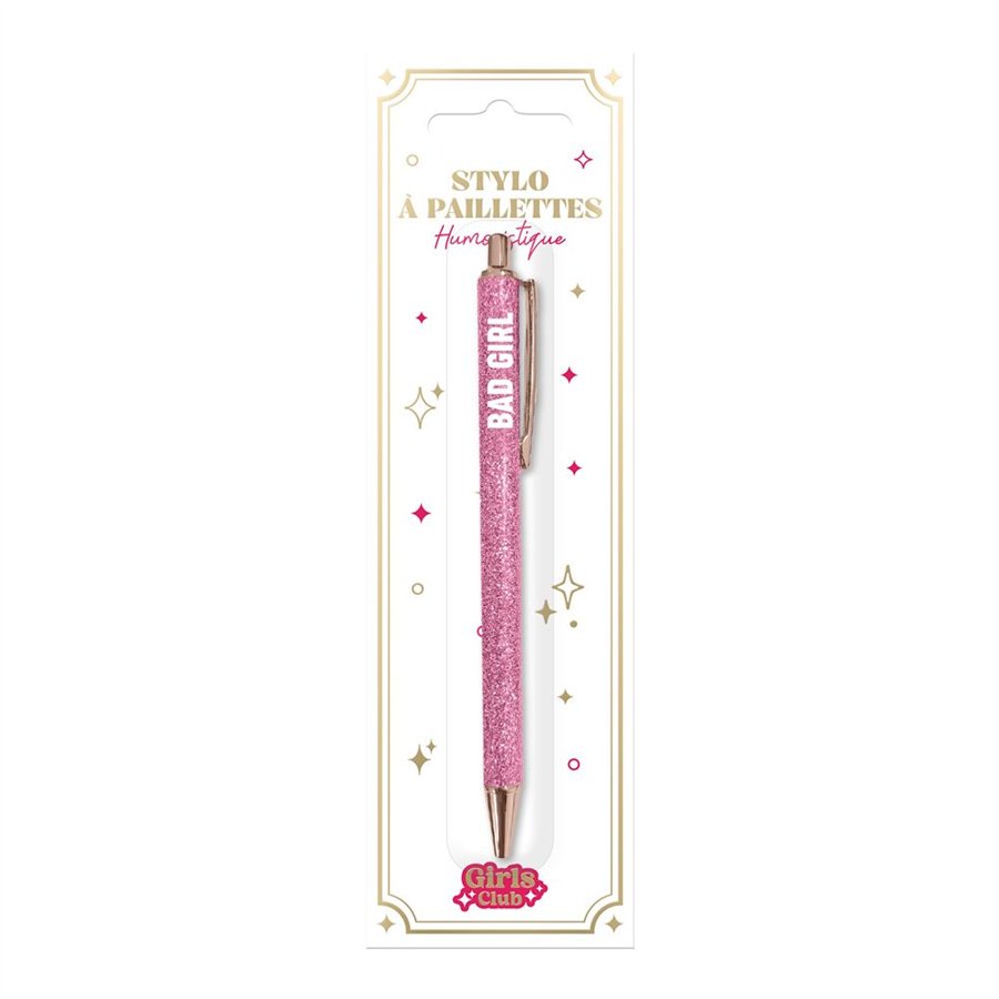 STYLO A PAILLETTES ROSE BAD GIRL 