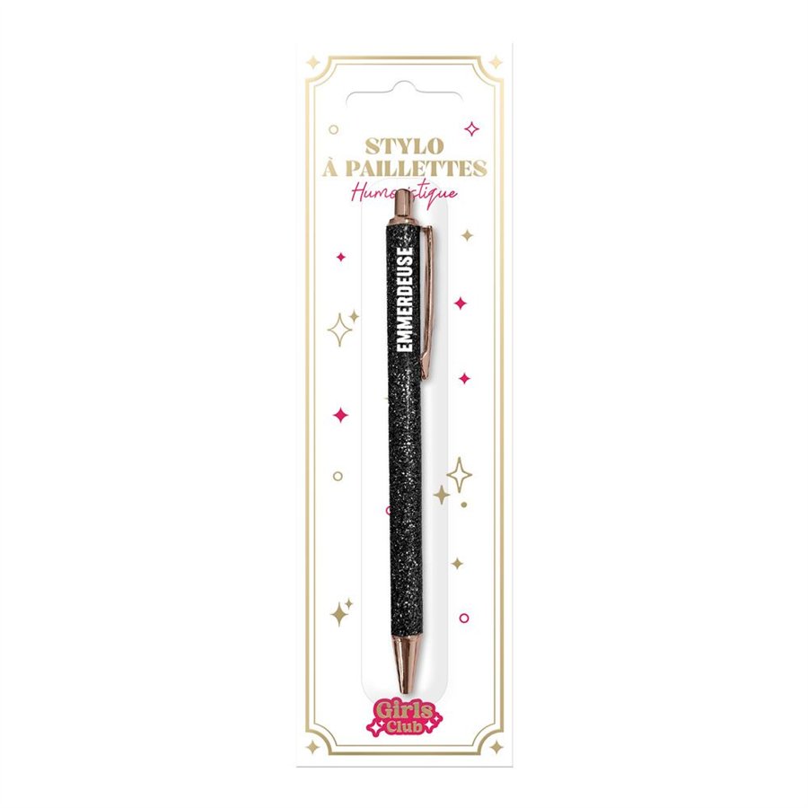 STYLO A PAILLETTES NOIR EMMERDEUSE 