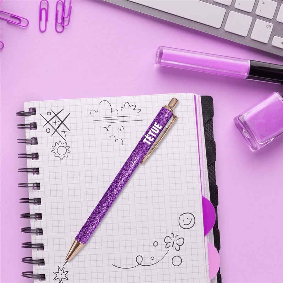 STYLO A PAILLETTES VIOLET TETUE