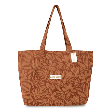 SAC CABAS VELOURS COTELE MOTIFS GOOD VIBES