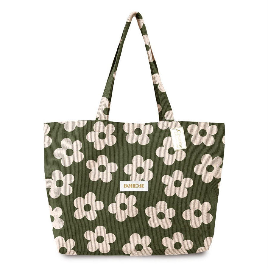 SAC CABAS VELOURS COTELE MOTIFS BOHEME