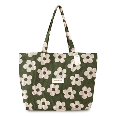 SAC CABAS VELOURS COTELE MOTIFS BOHEME