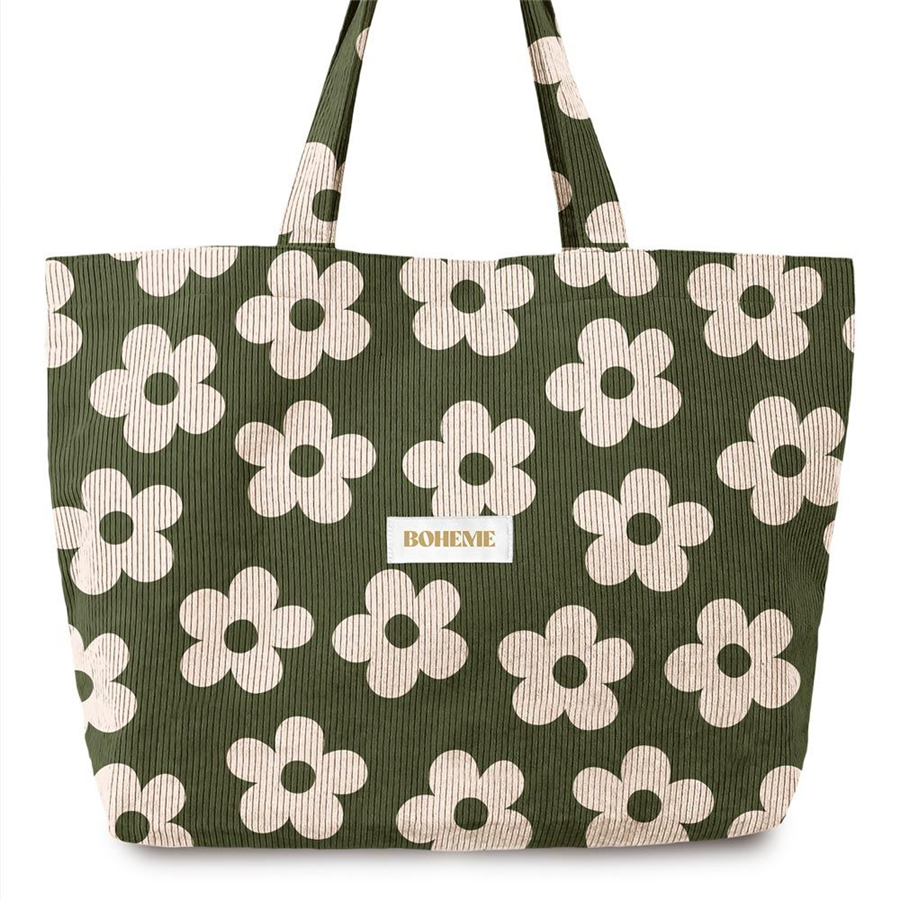 SAC CABAS VELOURS COTELE MOTIFS BOHEME