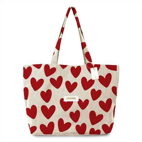 SAC CABAS VELOURS COTELE MOTIFS AMOUR